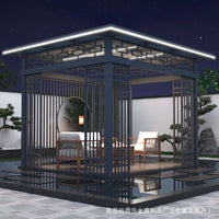 New Chinese Style Aluminum Art Gazebo Outdoor Courtyard Garden Pergola Sunroom Villa Landscape Pavilion