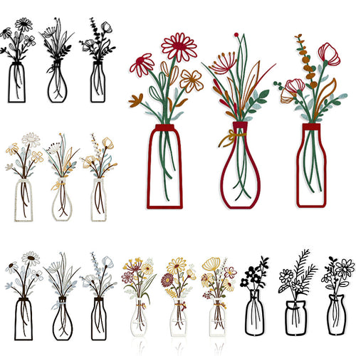 3-Piece Metal Flower Vase Wall Art Decor for Living Room Bedroom