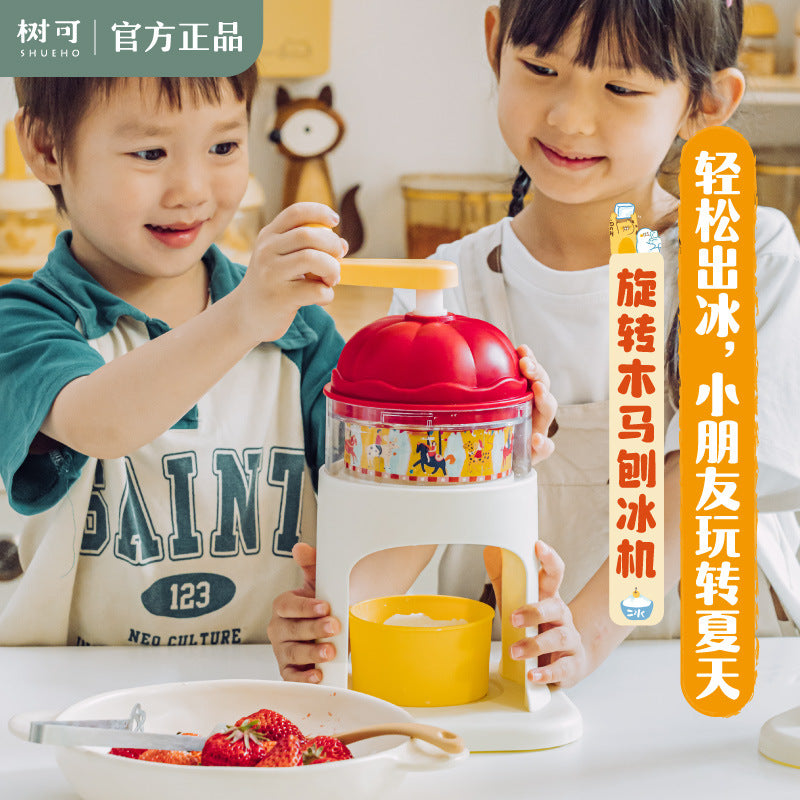 Manual Rotary Carousel Ice Shaver for Home Use, Hand-Crank Shaved Ice Machine for Kids, No Electricity Needed