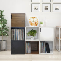 Japanese Style LP Record Storage Cabinet Stackable Display Shelf Black Vinyl Organizer
