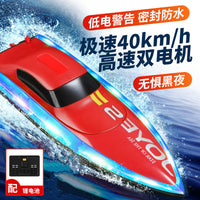 High-Speed Remote Control Boat for Kids, Large RC Racing Boat with LED Lights, Rechargeable Electric Water Toy Model