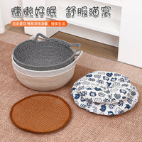 Hand-Woven Cotton Rope Cat Bed with Scratching Board, All-Season Pet Nest for Cats