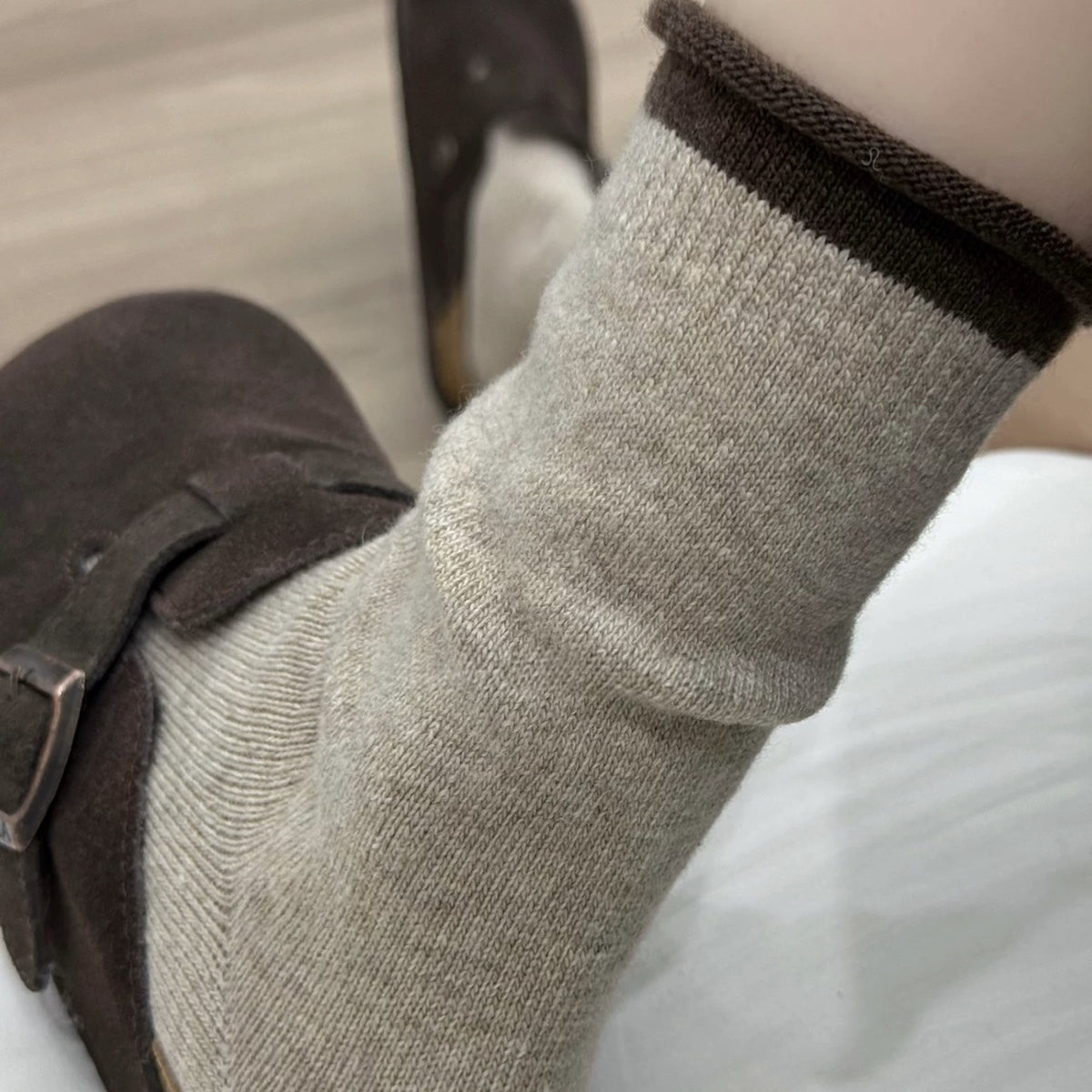 Vintage Contrast Trim Wool Blend Thermal Socks for Women