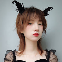 Halloween Black Elf Horn Headband Devil Horn Butterfly Hair Hoop Stage Performance Hair Accessory
