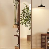 Full-Length Rotating Dressing Mirror with Solid Wood Frame and Clothes Rack