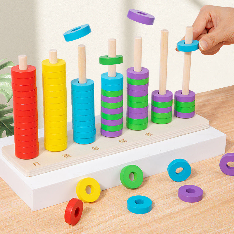 Wooden Ring Toss Stacking Game for Kids, Color Recognition and Matching Educational Toy
