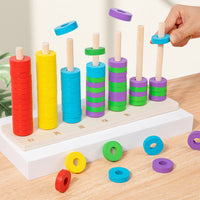 Wooden Ring Toss Stacking Game for Kids, Color Recognition and Matching Educational Toy