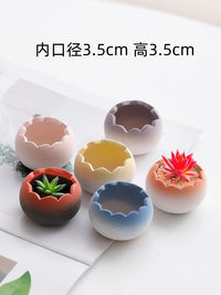 Mini Ceramic Succulent Planter with Wavy Rim, Handmade Desktop Decorative Flower Pot