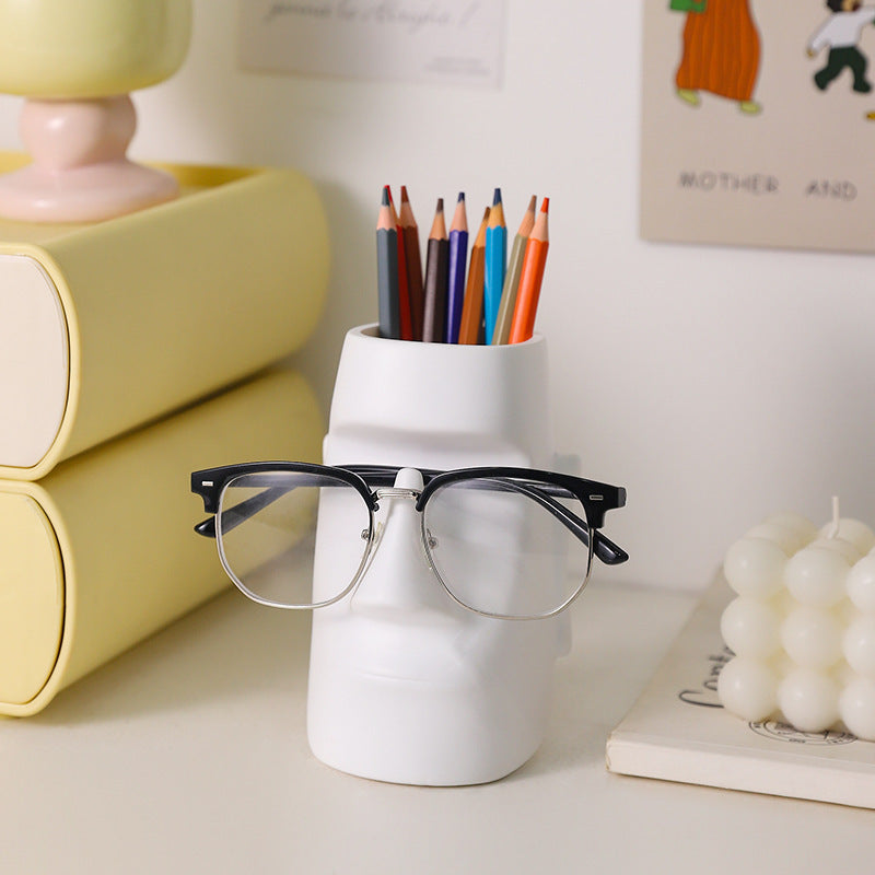 Moai Stone Statue Pen Holder Desk Organizer for Home Office