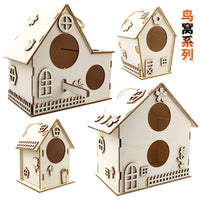 Wooden DIY Birdhouse Kit for Kids, Creative Graffiti Bird Feeder Craft Set with Hanging Rope