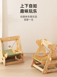 Cat Hammock Swing Bed Wooden Pet Cradle Hanging Cat Nest Sofa Lounge Chair for All Seasons