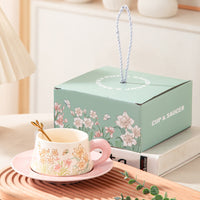 Elegant Ceramic Coffee Mug Set with Saucer and Spoon, Creative Afternoon Tea Gift Box