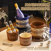 Vintage Ceramic Double-Handle Ice Bucket for Wine and Beer, Large Capacity Insulated Chiller for Parties