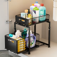 Under-Sink Pull-Out Organizer for Kitchen and Bathroom Cabinets, Double-Layer Sliding Storage Drawer