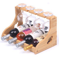 Dollhouse Miniature Wooden Wine Rack Set with Bottles and Glasses