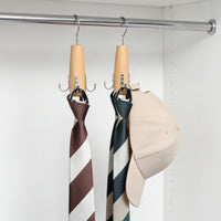 Solid Wood Multi-functional Tie Belt Scarf Hanger with Hooks for Bags Hats
