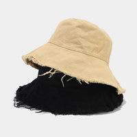 Unisex Washed Cotton Distressed Bucket Hat with Wide Brim for Summer Outdoor Beach