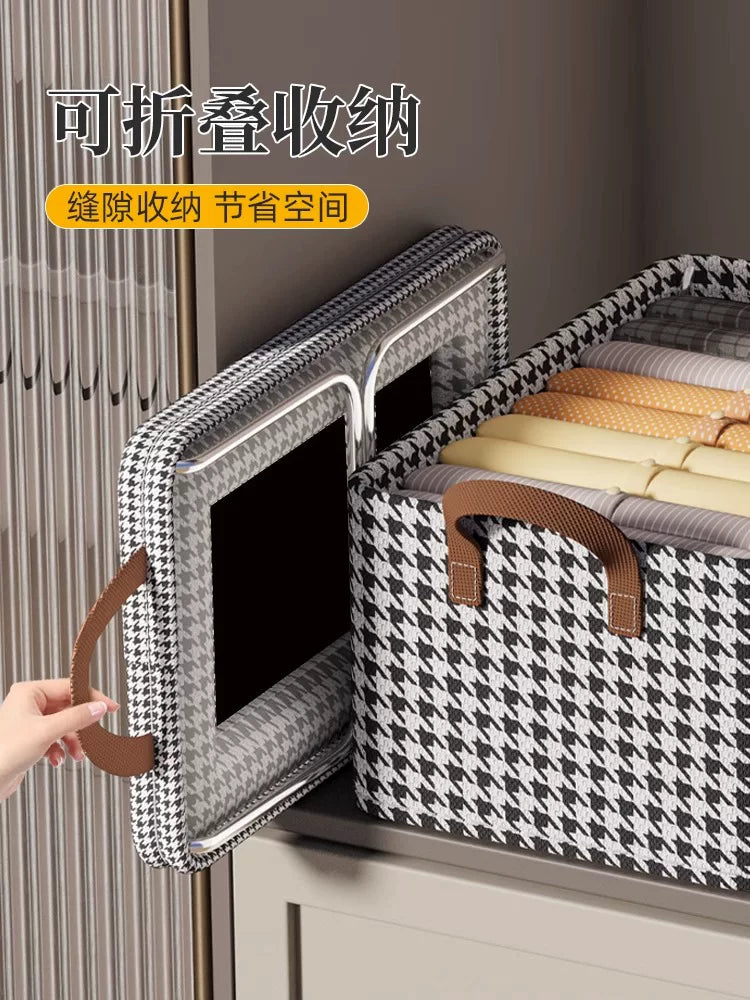Foldable Fabric Storage Bins with Steel Frame for Clothes and Wardrobe Organization