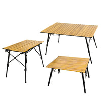 Portable Height-Adjustable Aluminum Roll-Up Camping Table with Wood Grain Finish for Outdoor BBQ & Picnic