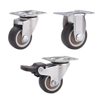 Silent TPR Rubber Swivel Caster Wheels for Furniture, 1-2.5 Inch, with Brake