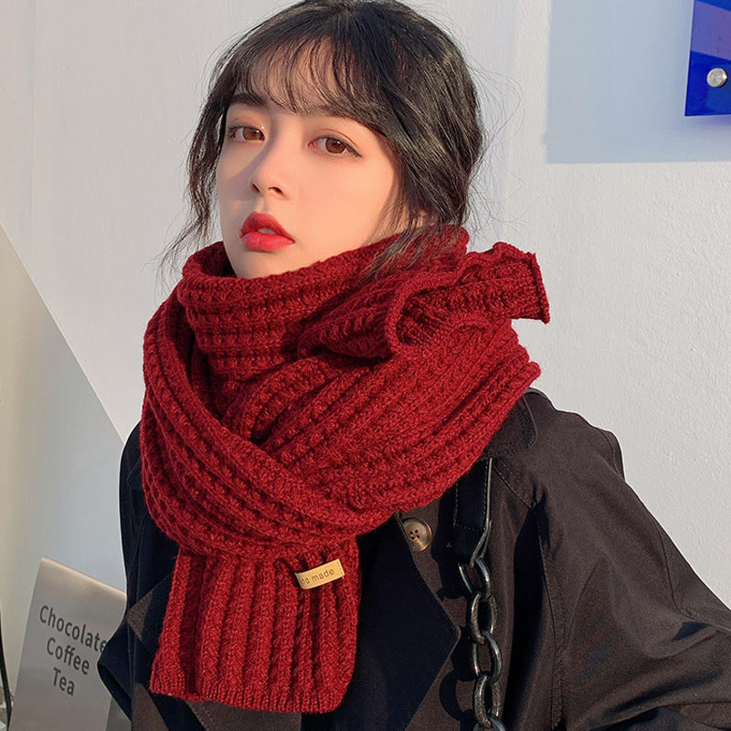 Korean Style Solid Color Knitted Scarf for Women, Warm and Fashionable