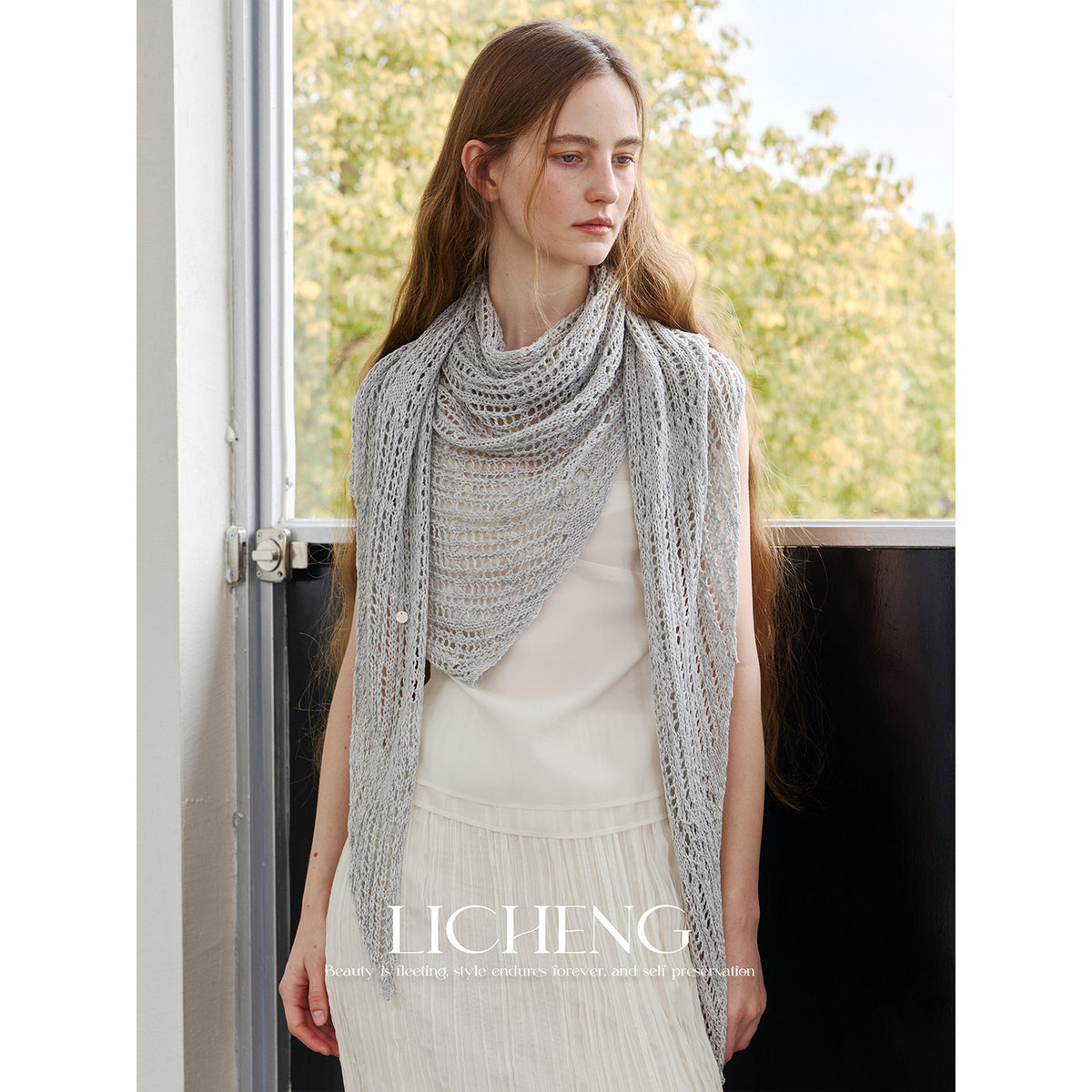 Women's Tencel Linen Hollow Out Triangle Shawl Scarf for Summer Vacation Sun Protection