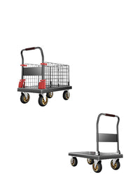 Foldable Platform Hand Truck with Guardrail, Heavy-Duty Mover Dolly for Home, Office, and Logistics