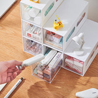 Stackable Clear Plastic Desk Organizer with Drawers for Stationery, Cosmetics, and Small Items