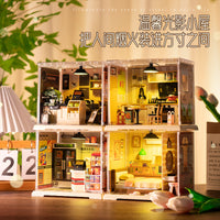 Miniature DIY Dollhouse Kit with LED Lights - Coffee Shop, Convenience Store, Burger Shop, Milk Tea Shop, Bakery, Hot Pot Restaurant
