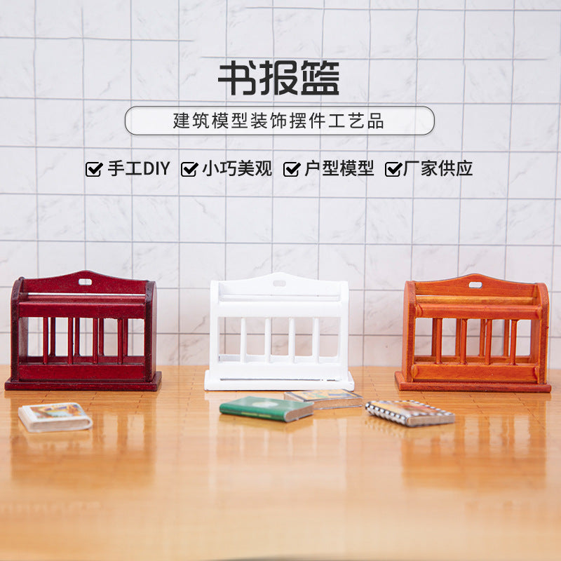 1:12 Dollhouse Miniature Wooden Newspaper Basket Model for DIY Furniture Scene