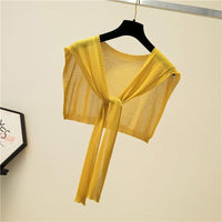 Summer Sun Protection Shawl with Collar, Ice Silk Knit Scarf for Women, Thin Fashionable Tie-Knot Design