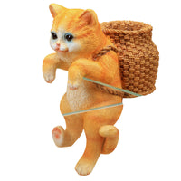 Cute Cat and Dog Backpack Planter Hanger Resin Ornament for Garden and Fish Tank Decoration