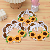 Hand-Knitted Pet Collar with Sunflower Bow for Cats and Small Dogs