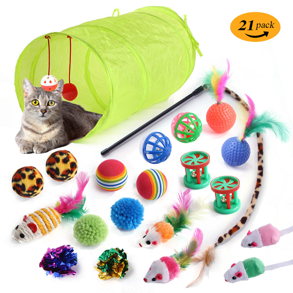 Interactive Cat Toy Tunnel Set with Wand and Plush Mouse