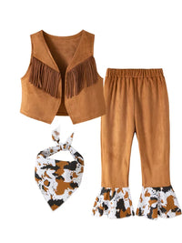 Kids Western Cowboy Costume Set with Fringed Vest and Hat for Role Play & Performances