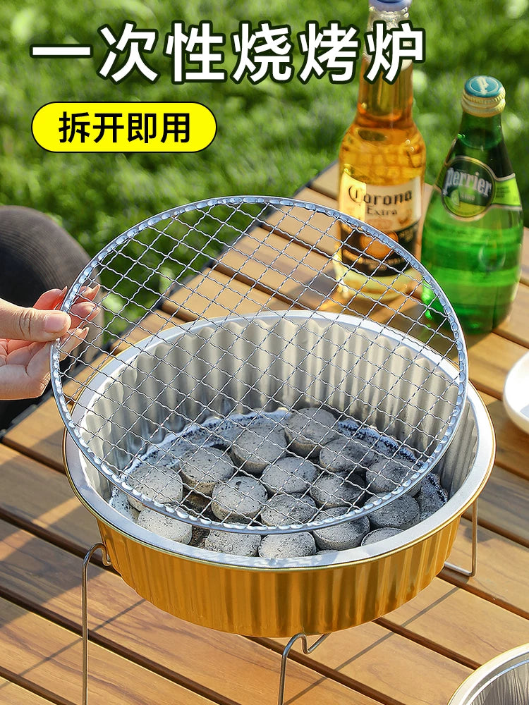 Disposable Portable Outdoor BBQ Grill Set for Camping Picnic and Indoor Use with Charcoal