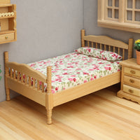1:12 Dollhouse Miniature European Style Wooden Double Bed with Fabric