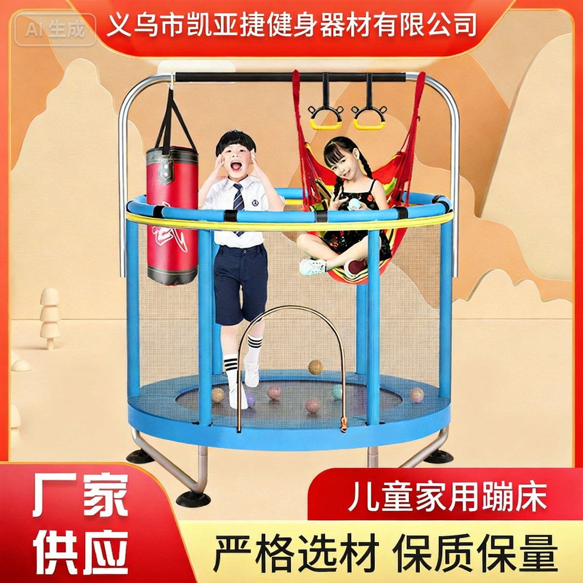 Kids' Indoor/Outdoor Trampoline with Handlebar for Exercise and Coordination