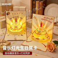 NUBABI 3D Pop-Up Birthday Cake Greeting Card with Light & Music, Happy Birthday Gift Card