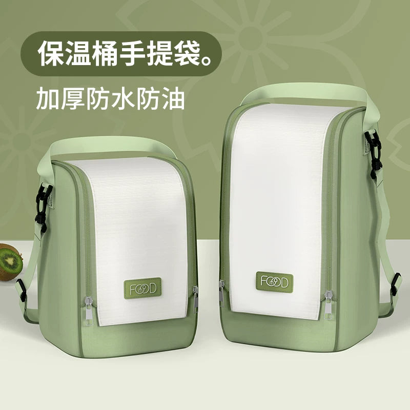 Round Insulated Lunch Bag for Bento Boxes and Thermal Pots, Portable Tote with Thick Aluminum Foil Lining