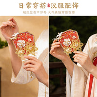 DIY Song Brocade Round Fan with Pearl Embellishments and Mirror - Craft Kit for Festivals