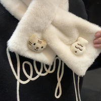Cute Cat and Fish Plush Scarf for Winter, Thickened Japanese Style Warm Cross Scarf for Students