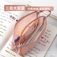 Thickened Mesh Layered Three-Compartment Pencil Pouch, Transparent, Large Capacity for Students