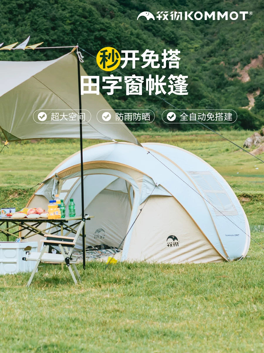 KOMMOT Automatic Pop-Up Camping Tent with Quad Window, Waterproof Sunscreen for Outdoor Activities