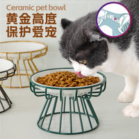 Elevated Ceramic Cat Food Bowl with Stand, Anti-Vomiting & Neck Protection Dish for Cats