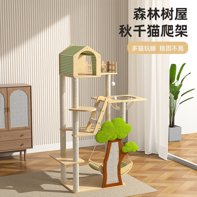 Multi-Level Cat Tree Condo with Scratching Post, Hammock, and Space Capsule