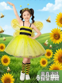 Kids' Bee Costume Dress with Yellow Wings for Dance Performance & Role Play