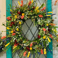 Texas Wildflower Wreath for Front Door Decor, Artificial Everlasting Floral Wreath