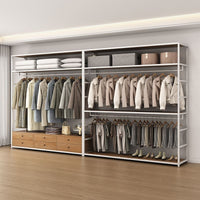 Freestanding Double-Layer Garment Rack with Storage Drawers, Open Wardrobe Closet Organizer