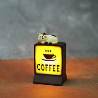 Japanese Zakka Style Cat Night Light Resin Ornament for Desk Bar Cafe Decor